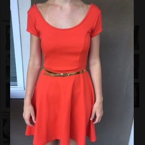 ☀️Charlotte Rouse blood orange dress w/ gold belt